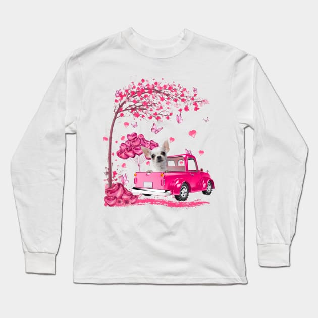 Valentine's Day Love Pickup Truck White Chihuahua Long Sleeve T-Shirt by SuperMama1650